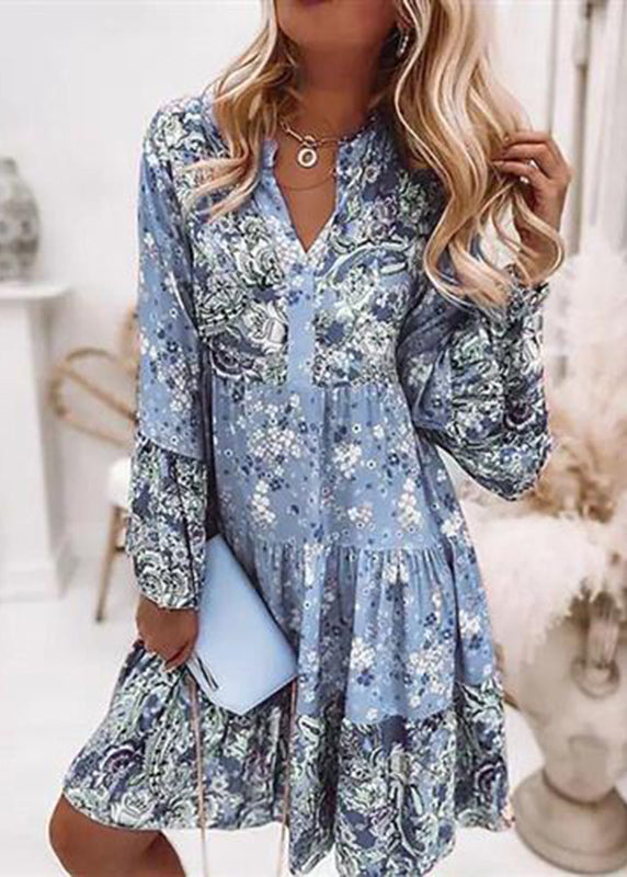 Wholesale SampleFashion Pink V Neck Print Wrinkled Mid Dresses Fall