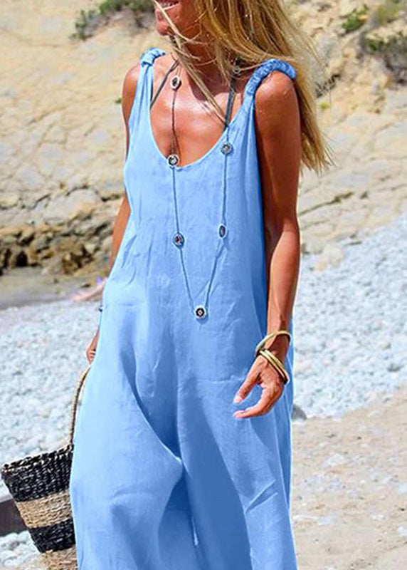SampleFemale Navy Blue Sleeveless Wide leg Side Button Jumpsuit