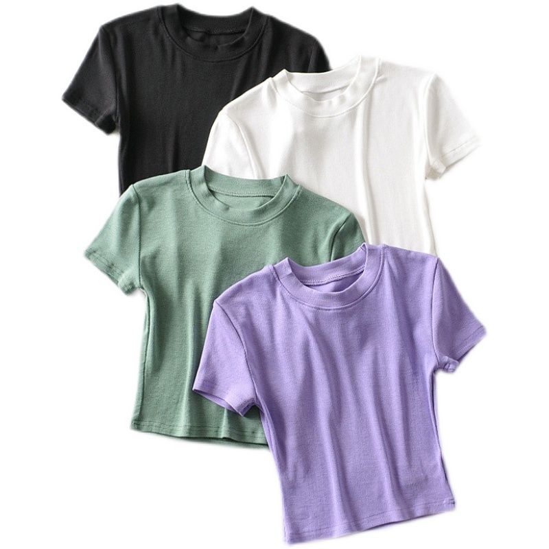 Top Cropped Short-Sleeve Plain