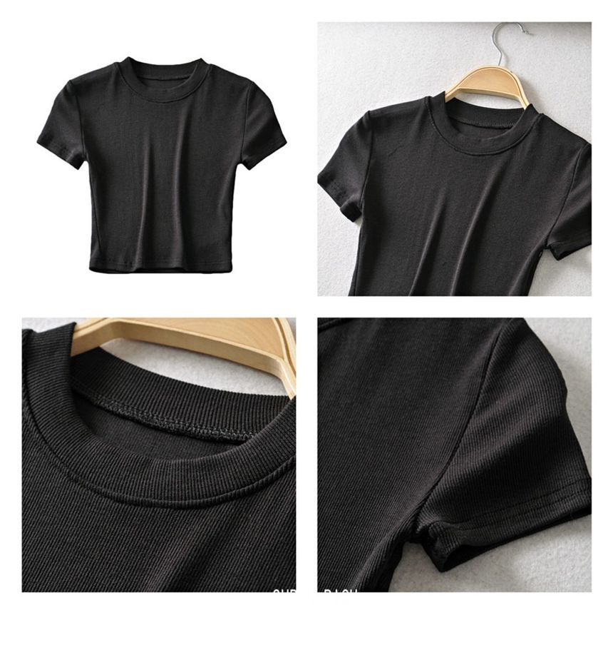 Top Cropped Short-Sleeve Plain