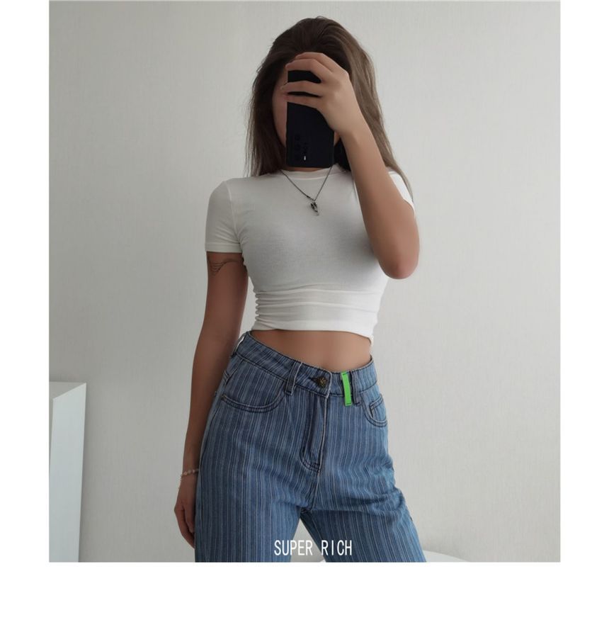 Top Cropped Short-Sleeve Plain
