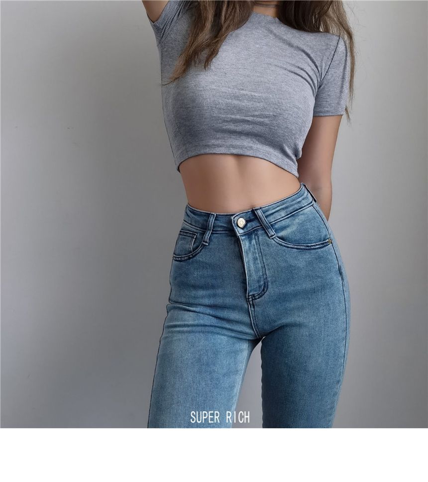 Top Cropped Short-Sleeve Plain
