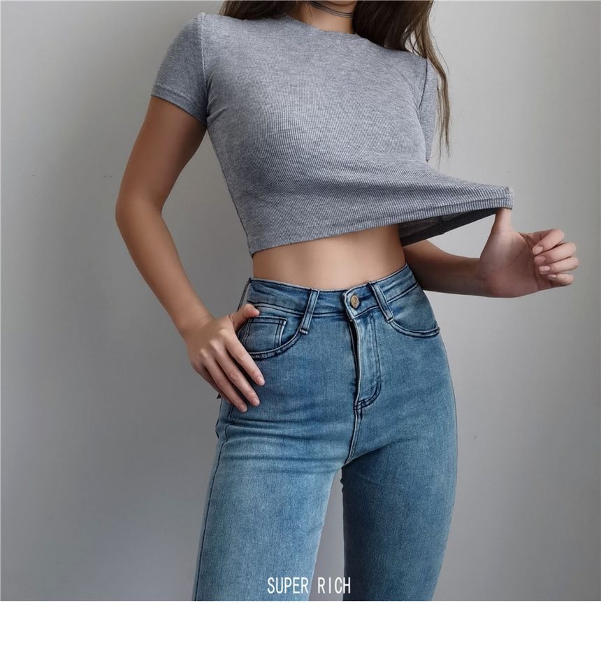Top Cropped Short-Sleeve Plain