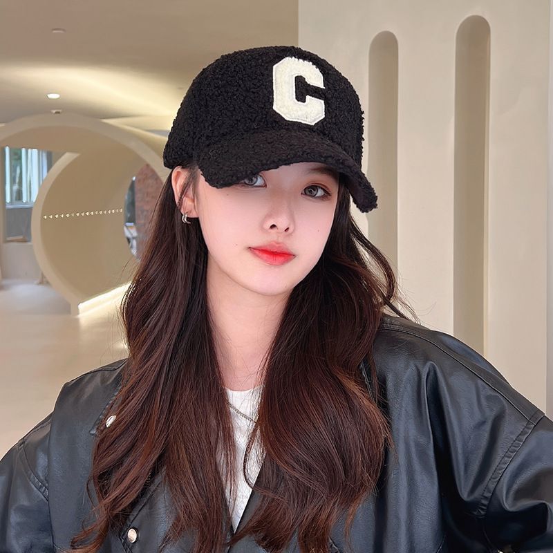 Sample Lettering Applique Faux Shearling Baseball Cap