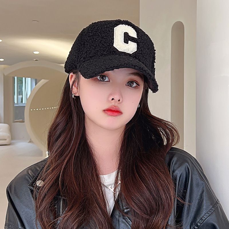 Sample Lettering Applique Faux Shearling Baseball Cap