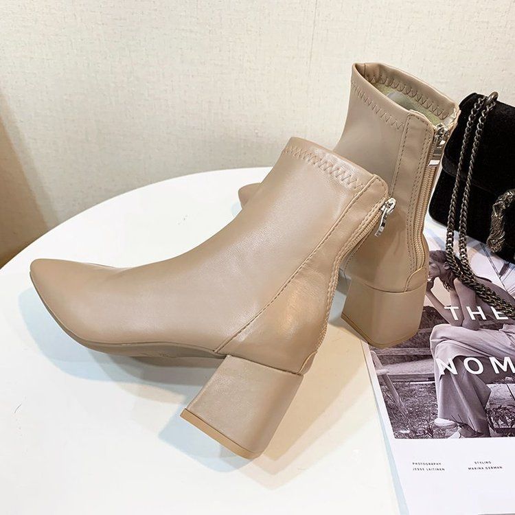 Chunky Plain Boots Heel Short