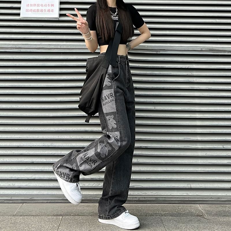 Baggy Jeans High Graphic Waist Print