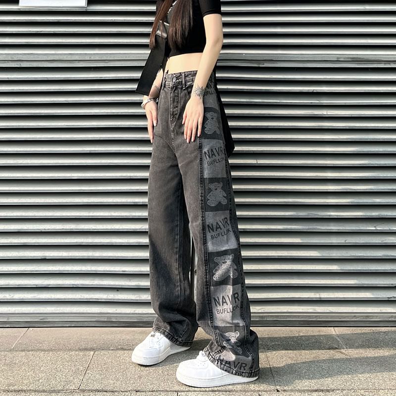Baggy Jeans High Graphic Waist Print