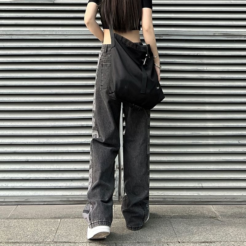 Baggy Jeans High Graphic Waist Print