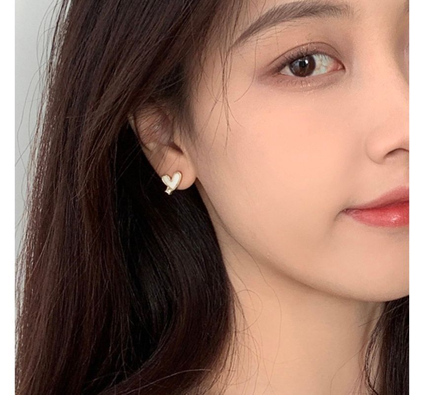 Earring Flower Heart Asymmetrical Alloy Shell