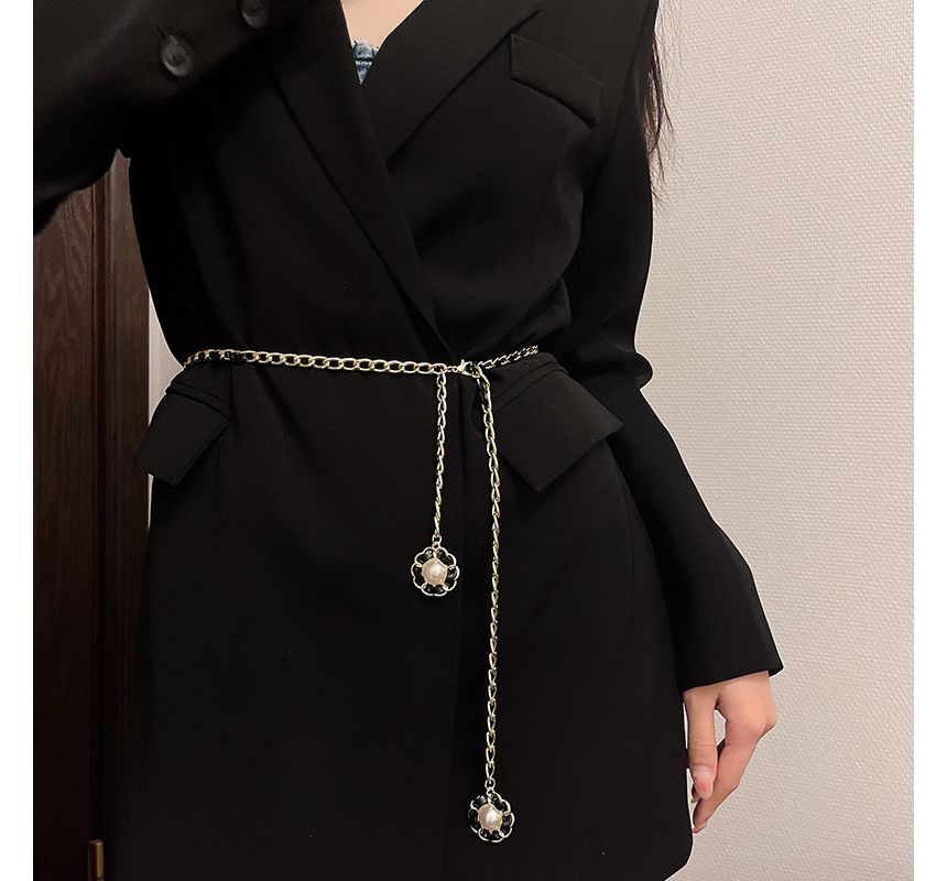 Faux Pearl Floral Belt Chain
