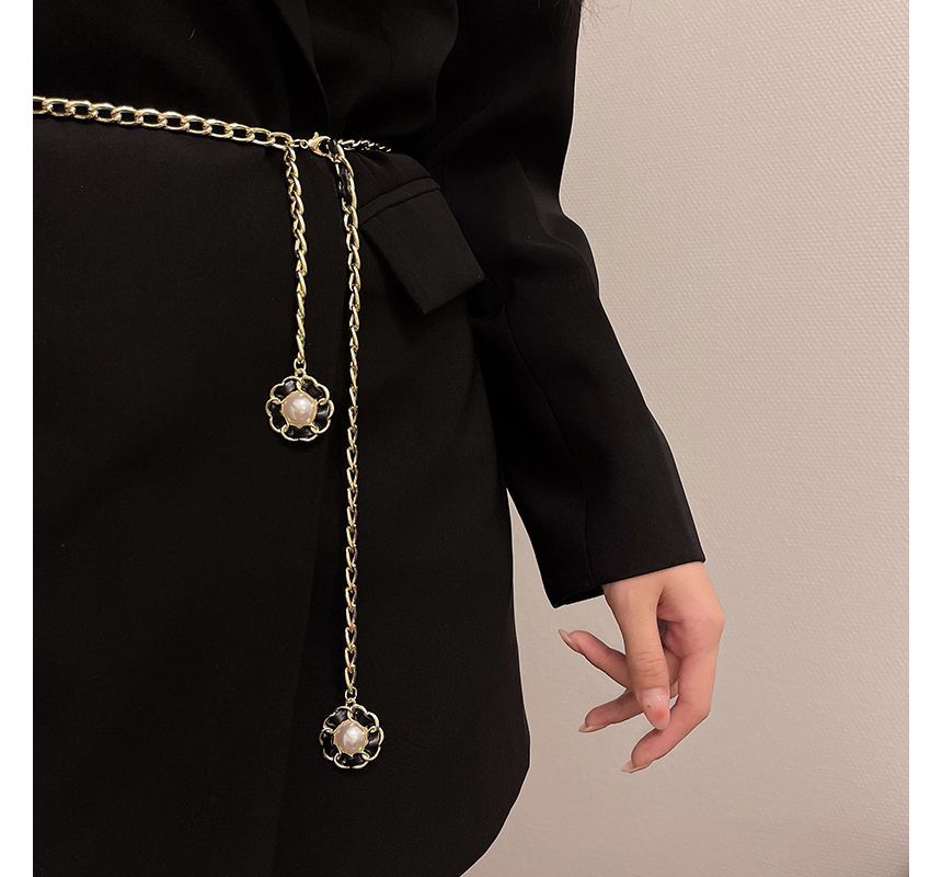 Faux Pearl Floral Belt Chain