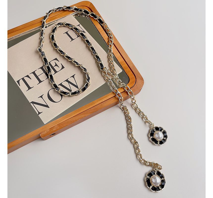 Faux Pearl Floral Belt Chain