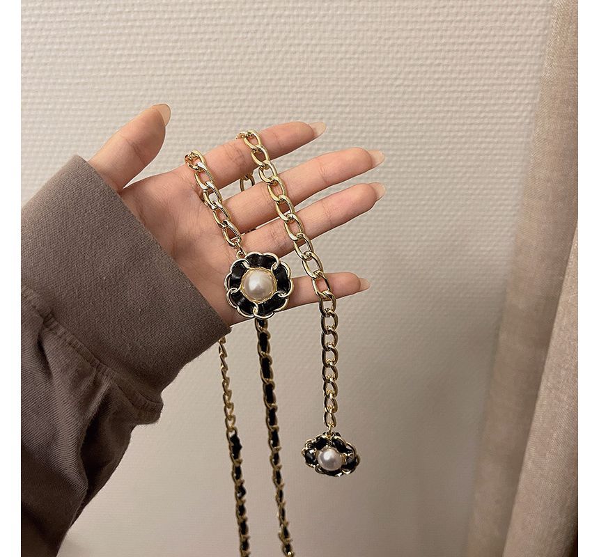 Faux Pearl Floral Belt Chain
