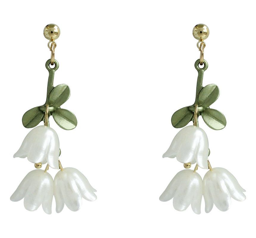 Fringed Alloy Flower Faux Pearl Earring