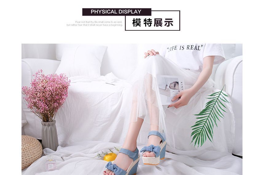 Denim Platform Wedge-Heel Sandals