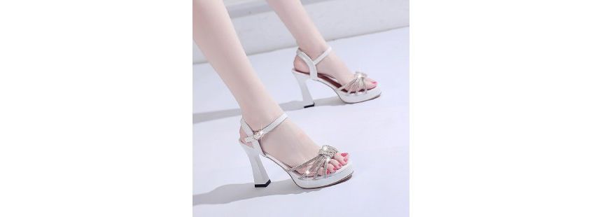 Wholesale Sample Rhinestone Platform Chunky-Heel Sandals