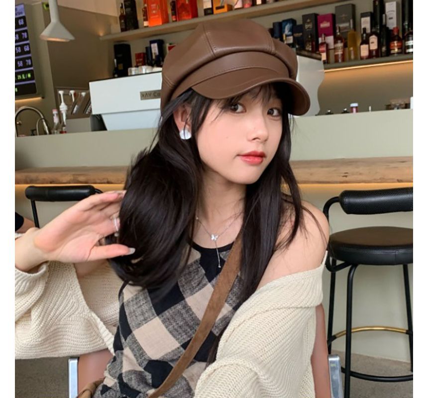 Sample Faux Leather Newsboy Cap