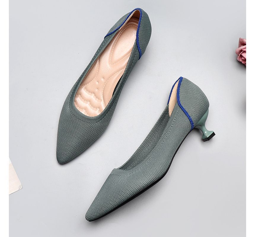 Pointy-Toe Knit Kitten Heel Pumps