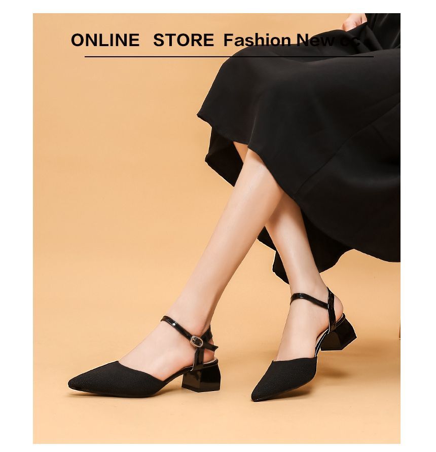 Pointy-Toe Ankle Strap Chunky Heel Sandals
