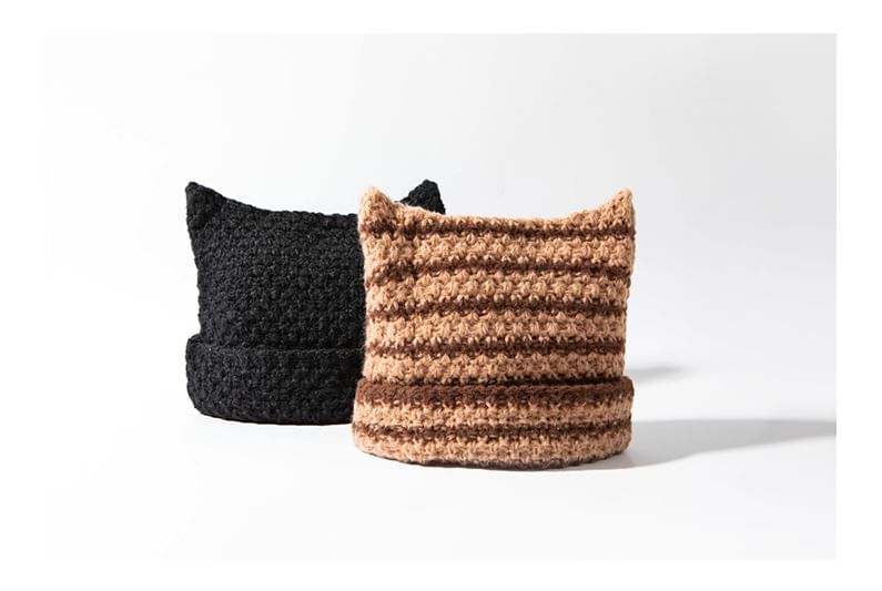 Sample Cat Ear Striped Knit Beanie