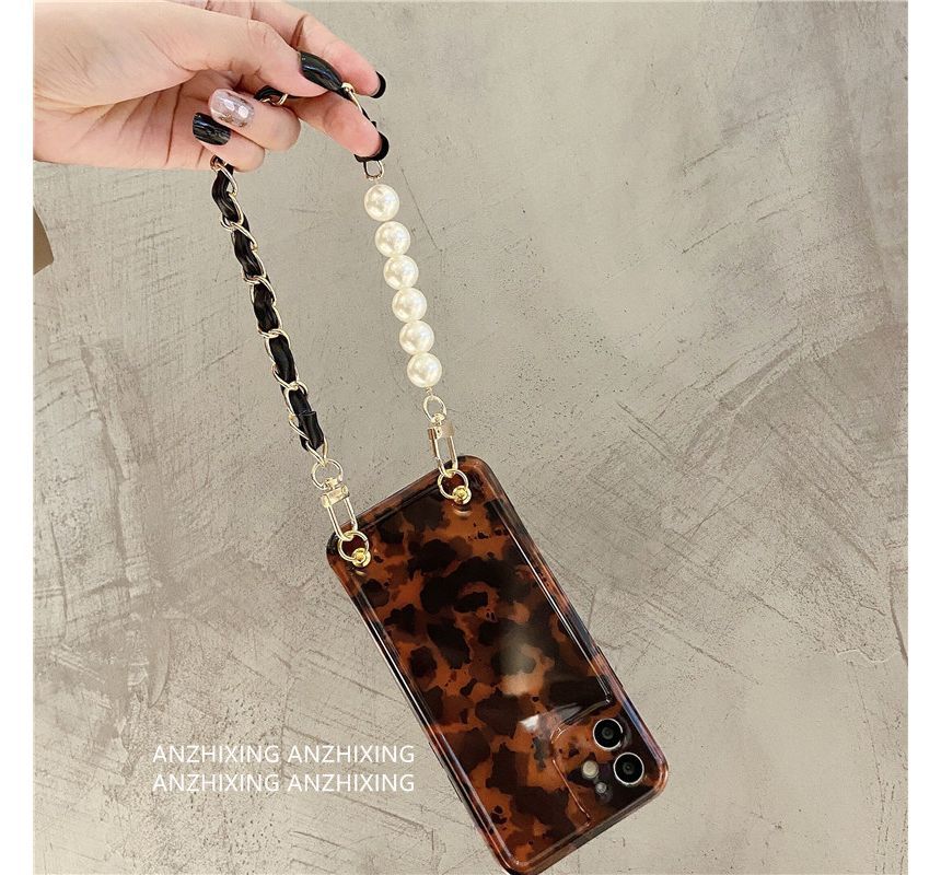Sample Leopard Print Faux Pearl Chain Phone Case
