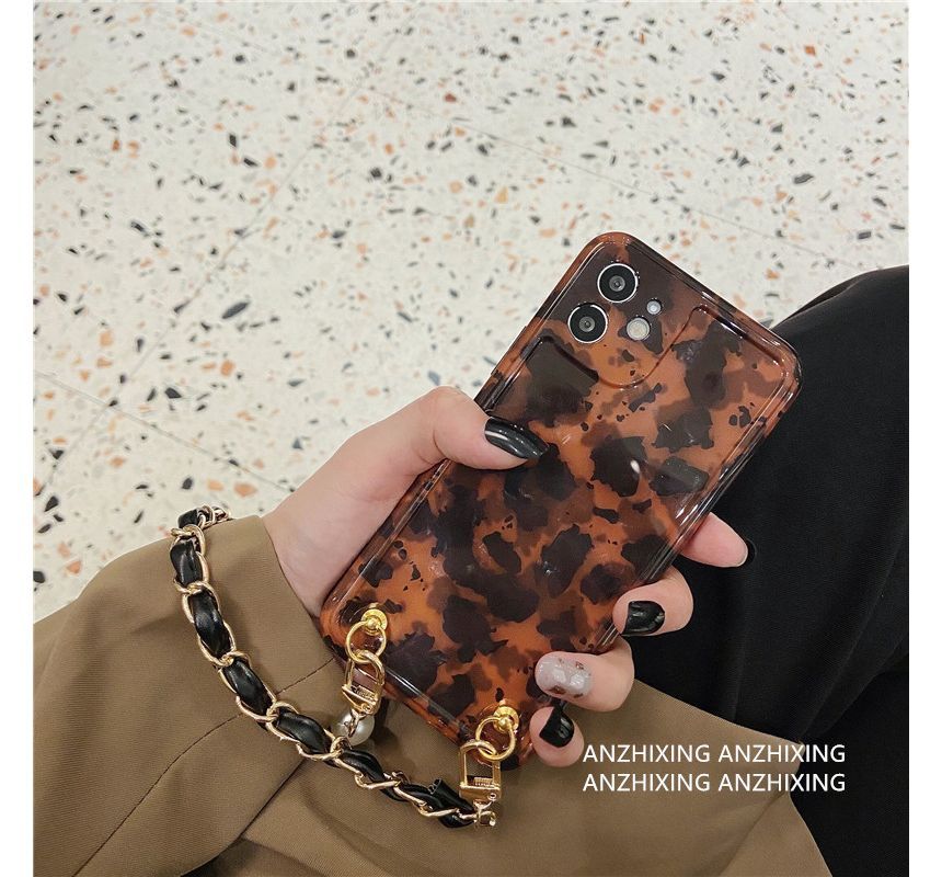 Sample Leopard Print Faux Pearl Chain Phone Case