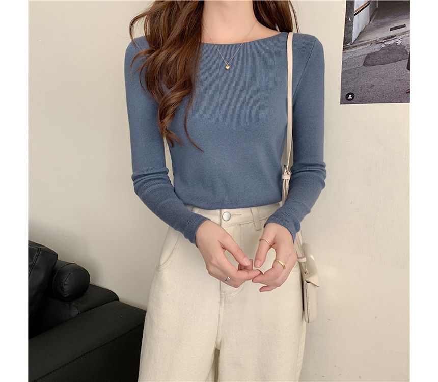 Top Slim-Fit Plain Long-Sleeve Knit