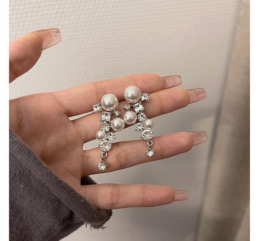 Faux Rhinestone Pearl Earring Drop