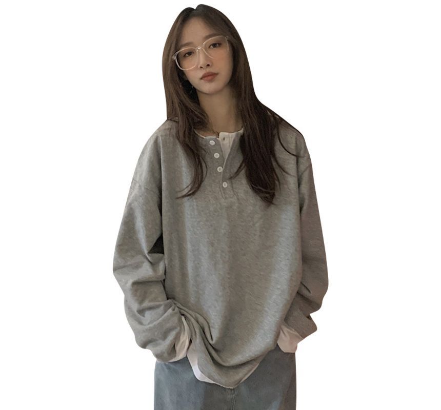 Mock T-Shirt Henley Long-Sleeve Two-Piece