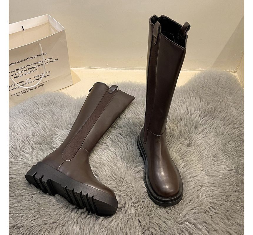 Tall Leather Boots Chelsea Faux Platform