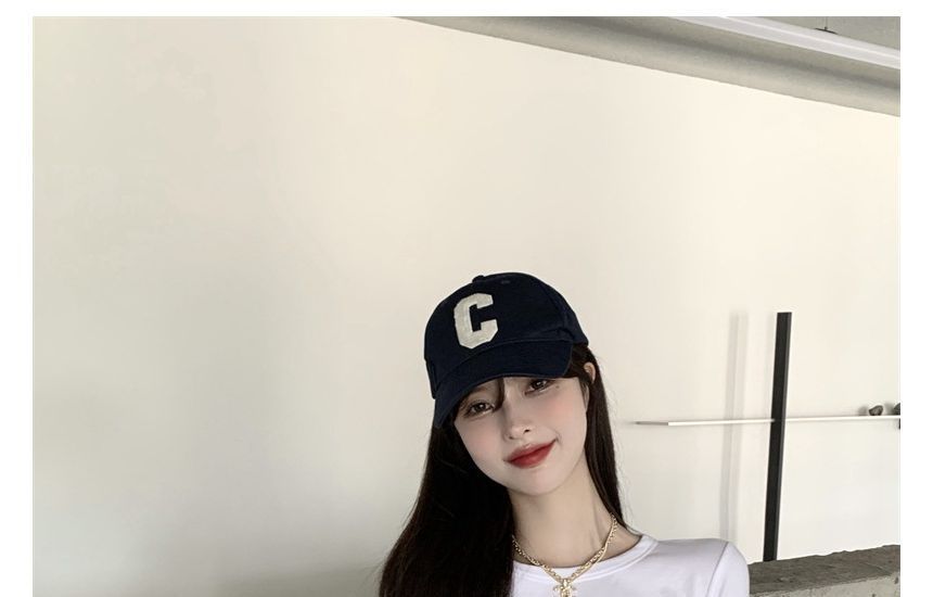 Crop Tee Round Long-Sleeve Fit Neck Plain Slim