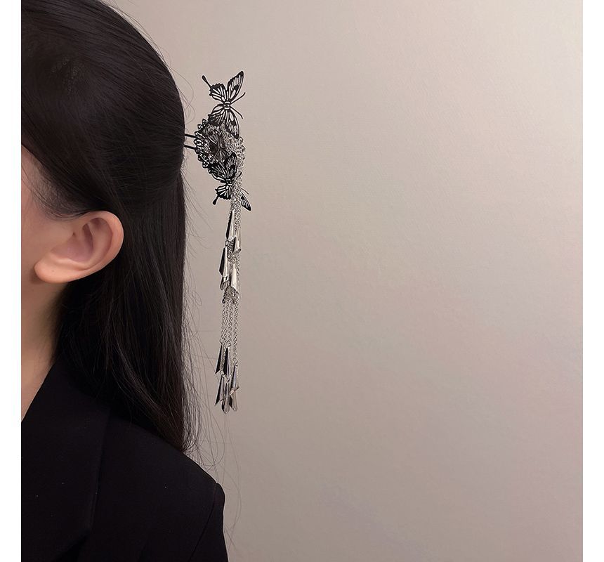 Hair Alloy Fringed Stick Butterfly