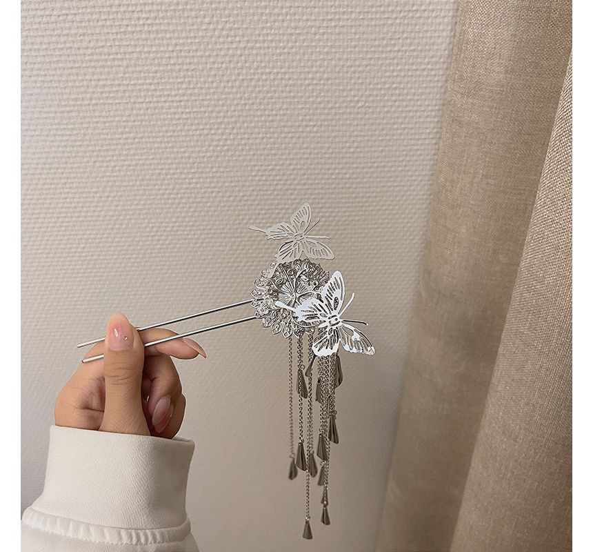 Hair Alloy Fringed Stick Butterfly