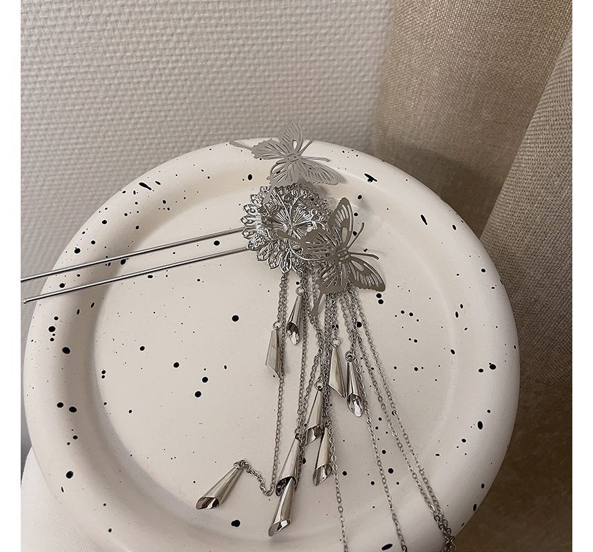 Hair Alloy Fringed Stick Butterfly