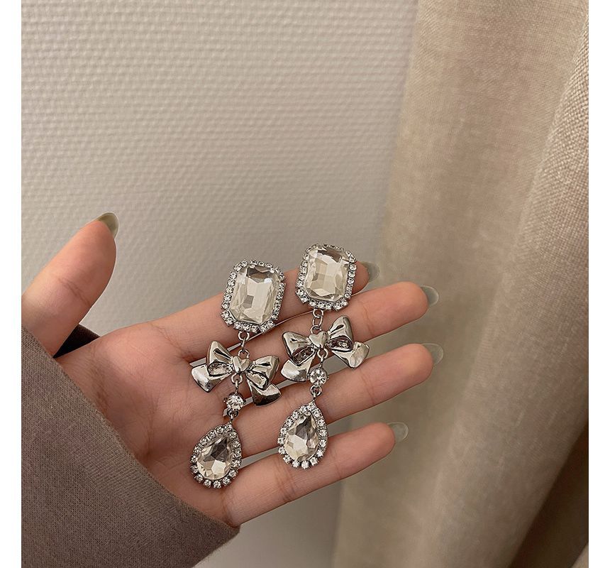 Bow Earring Dangle Faux Crystal
