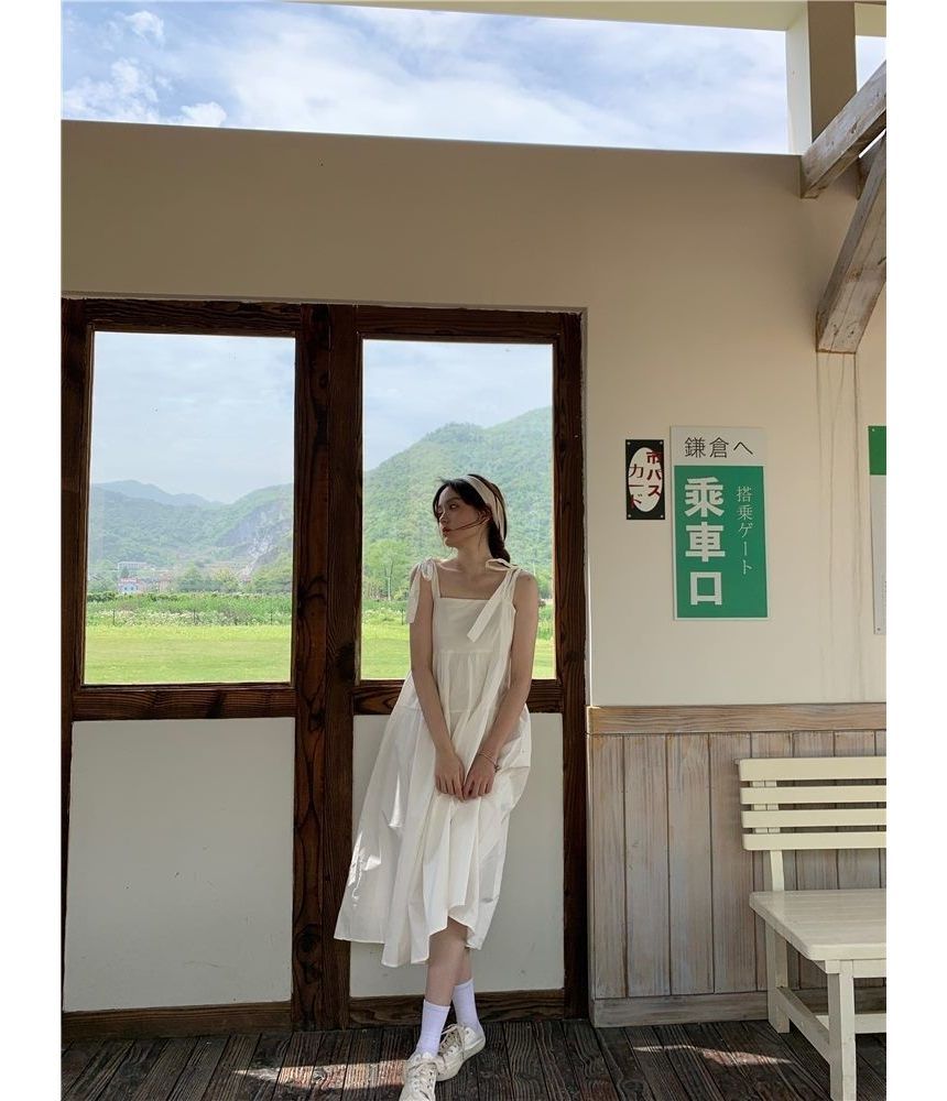 Strap Midi Sundress Plain Spaghetti