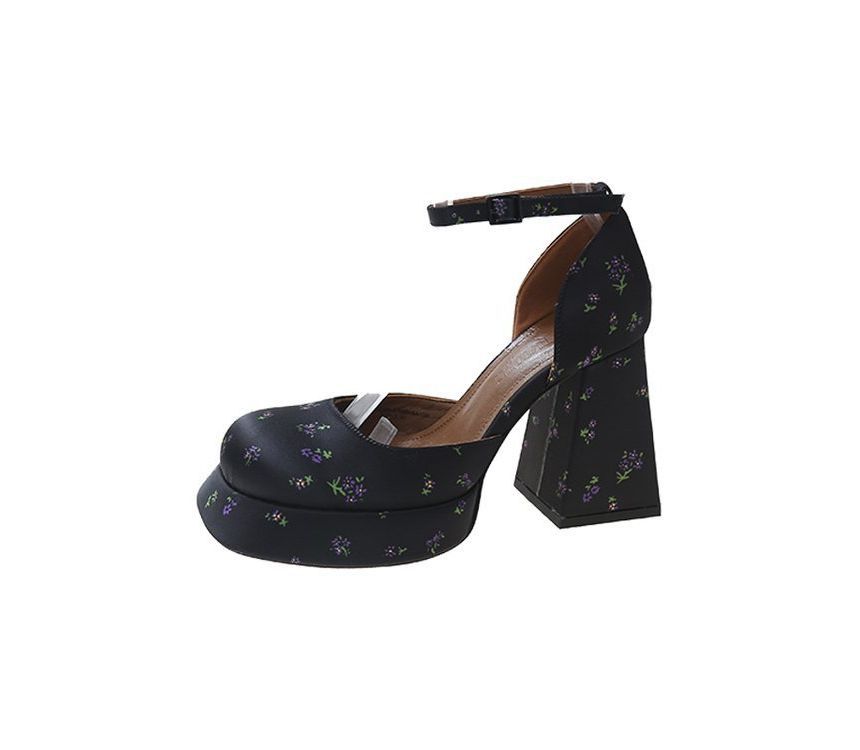 Square-Toe Ankle Block-Heel Pumps Strap