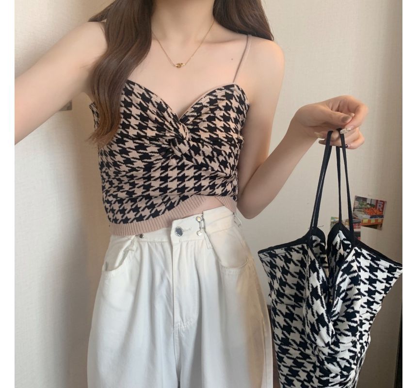 Knotted Cami Houndstooth Top