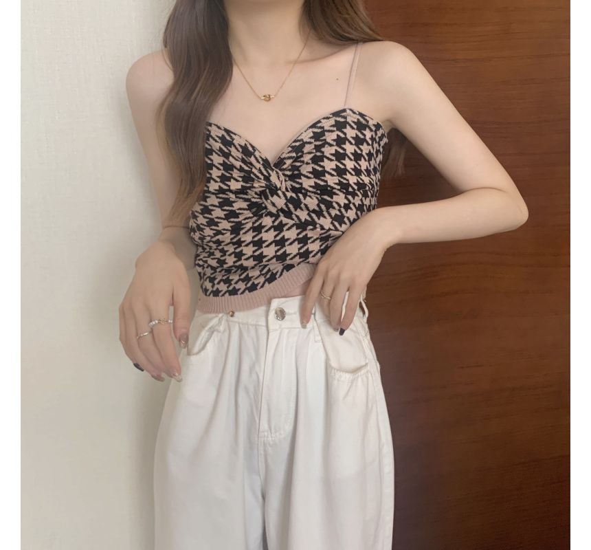 Knotted Cami Houndstooth Top