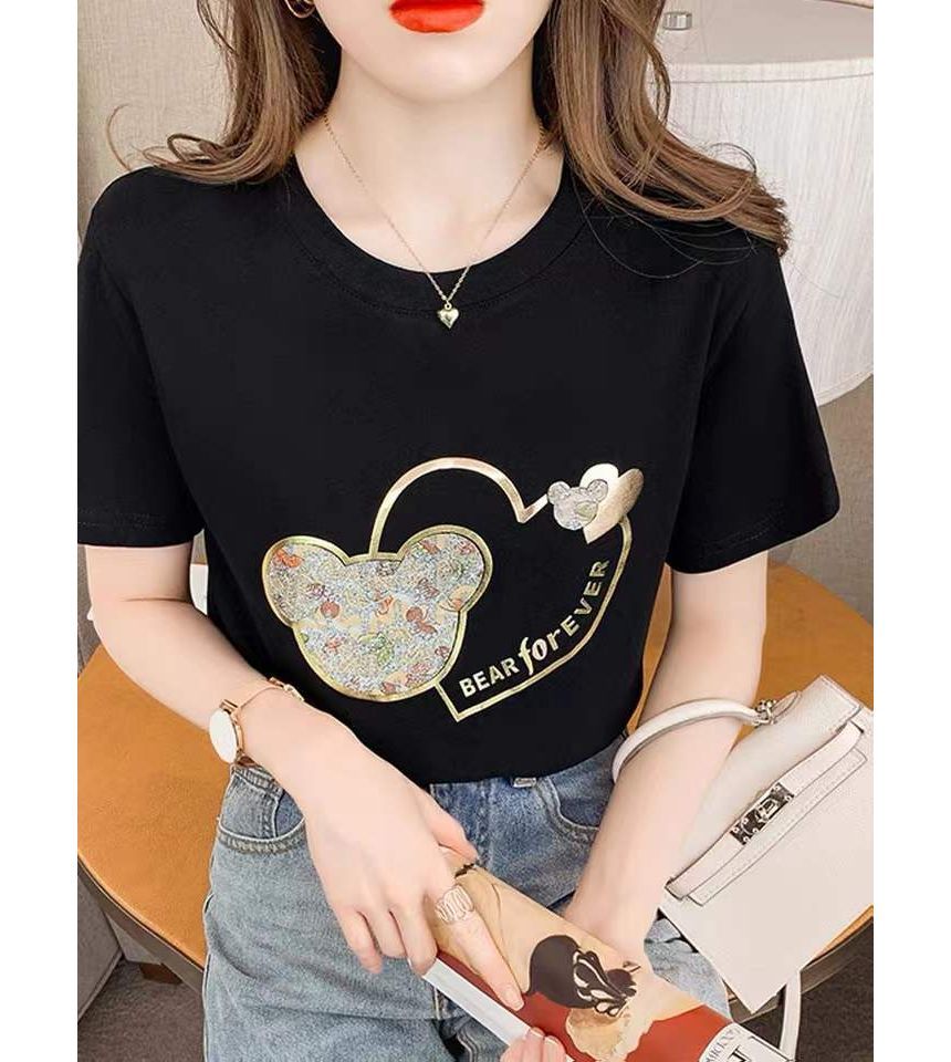 Print Crew Tee Neck Bear Short-Sleeve