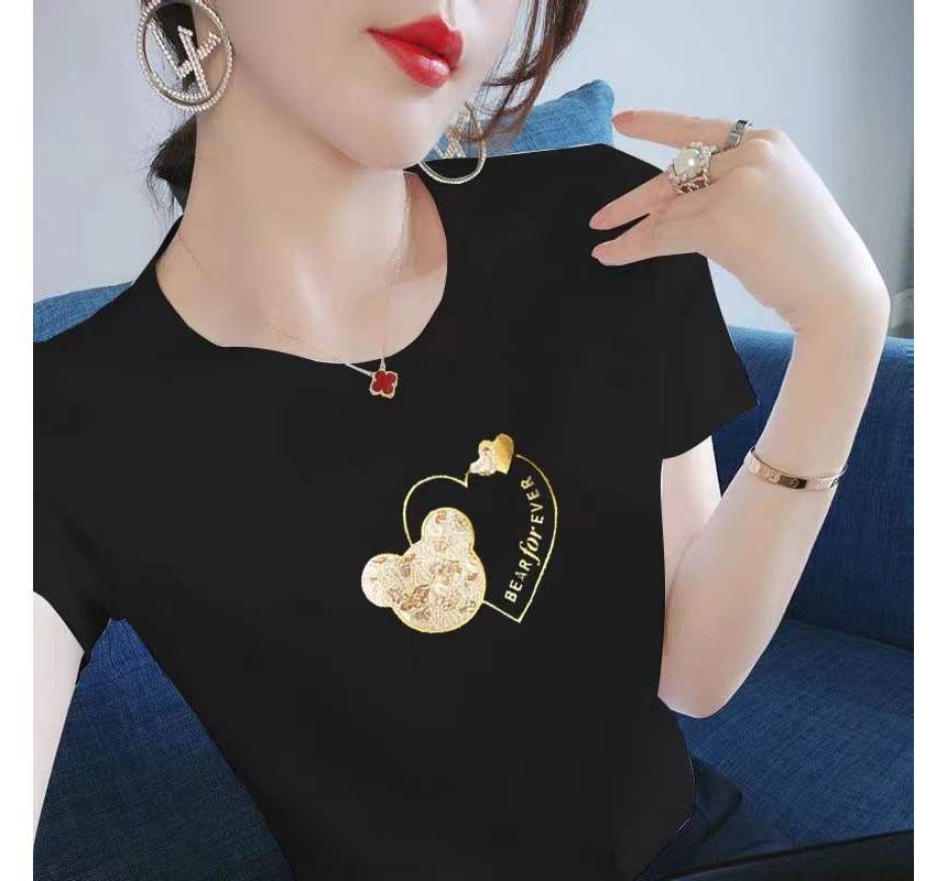 Print Crew Tee Neck Bear Short-Sleeve