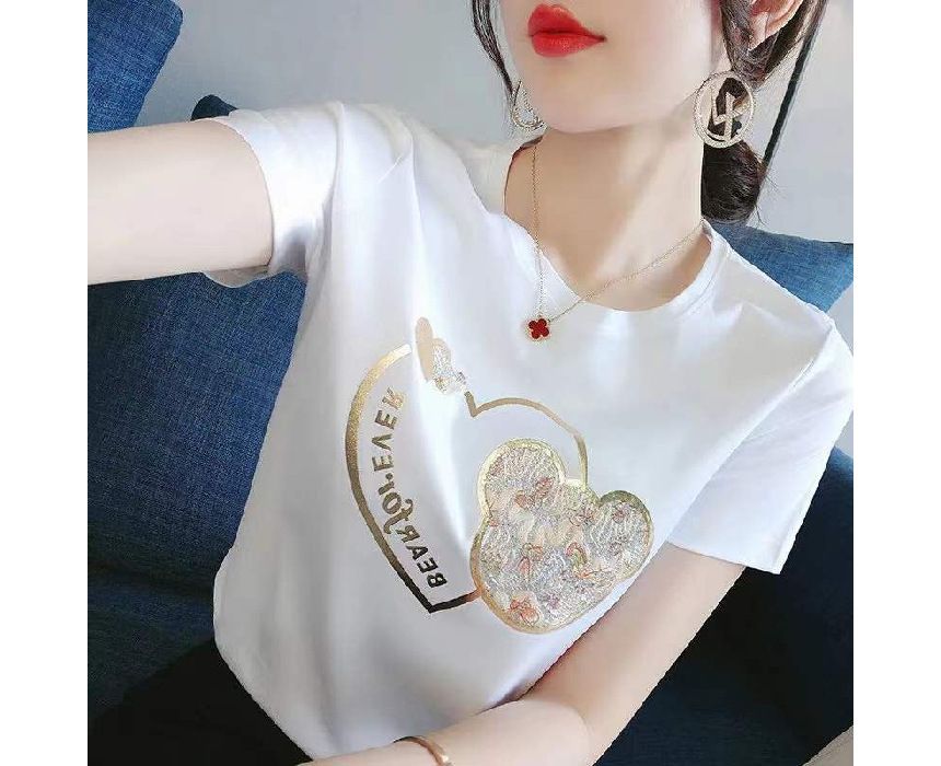 Print Crew Tee Neck Bear Short-Sleeve