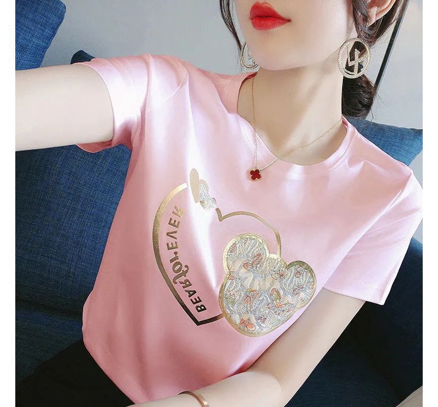 Print Crew Tee Neck Bear Short-Sleeve