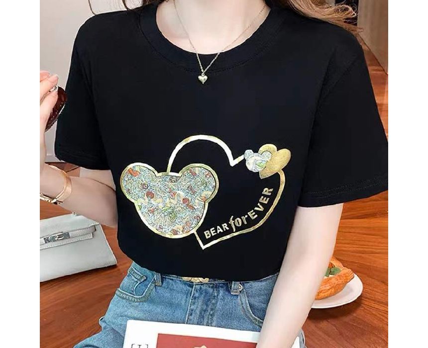 Print Crew Tee Neck Bear Short-Sleeve