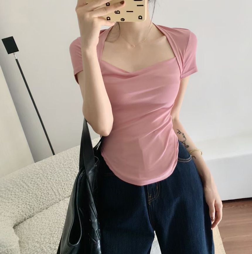 T-Shirt Neck Square Plain Short-Sleeve