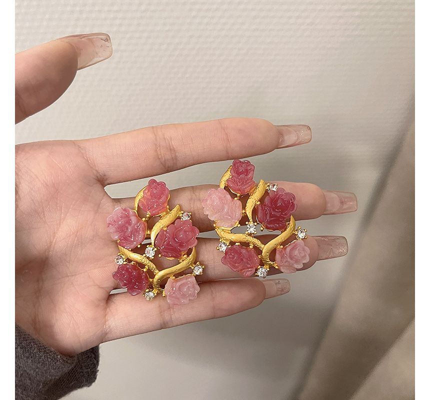 Stud Earring Flower Rhinestone