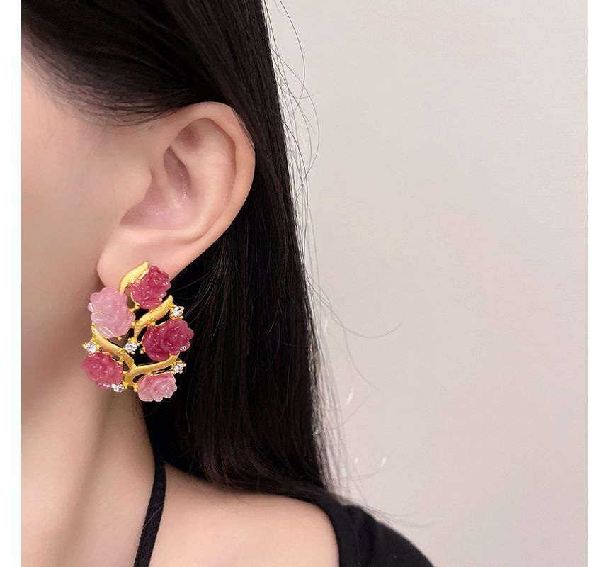Stud Earring Flower Rhinestone