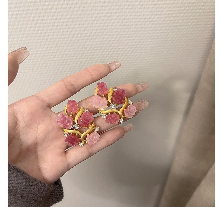 Stud Earring Flower Rhinestone