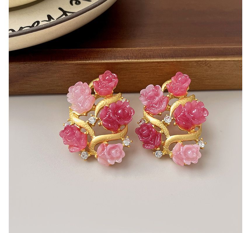 Stud Earring Flower Rhinestone